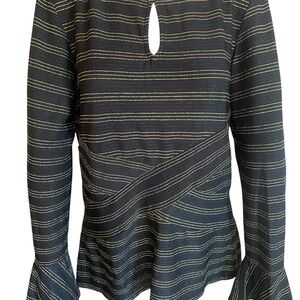 Beige by eci Black and metallic Gold Striped Blouse XL